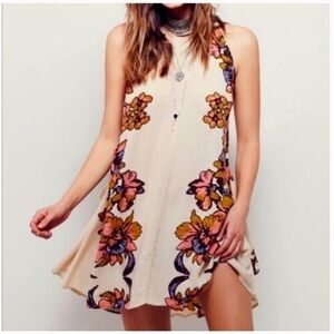 Free People Paint The Sun Slip Sleeveless Tie Side Mini Dress Cream Floral